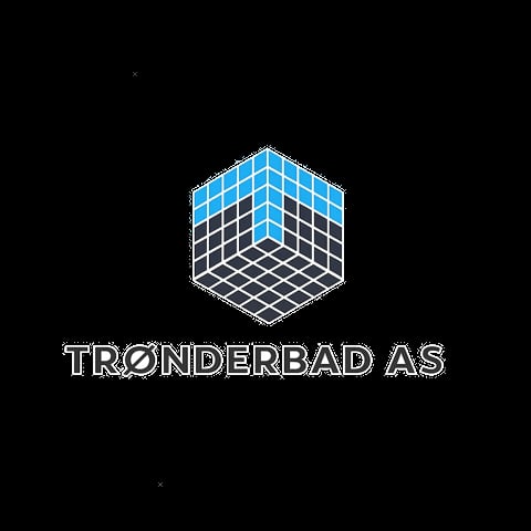 Trønderbad AS logo featuring a 3D geometric cube with blue and white grid pattern on black background